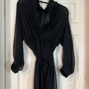 Large Banana Republic long sleeve sheer black dress *slip missing*
